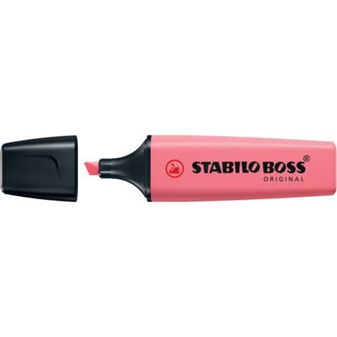 Textmarker STABILO® BOSS® ORIGINAL Pastel. Kappenmodell, Farbe des Schaftes: in Schreibfarbe, Farbe: Kirschblütenrosa