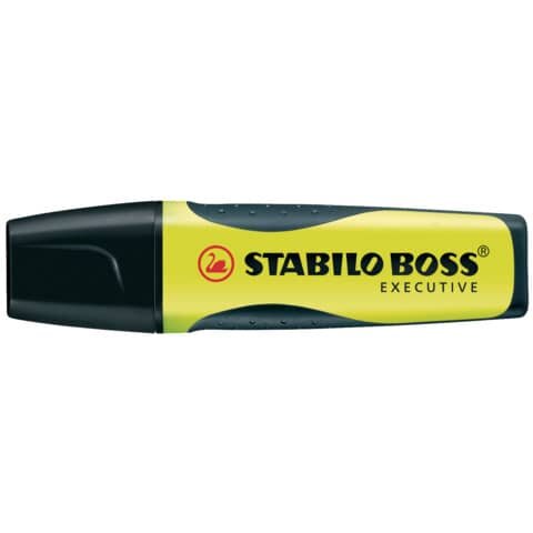 Premium-Textmarker STABILO® BOSS® EXECUTIVE. Kappenmodell, Farbe des Schaftes: schwarz mit Schreibfarbe, Farbe: gelb, inkjet geeignet