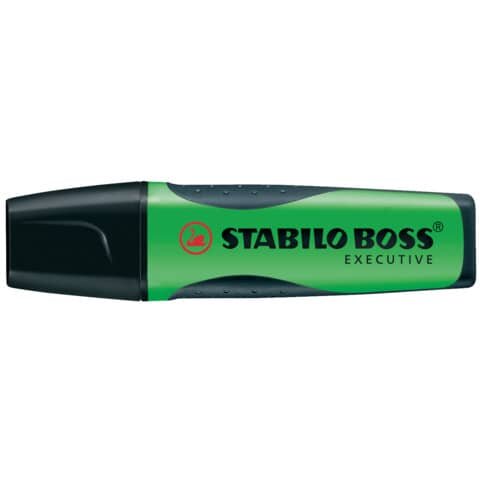 Premium-Textmarker STABILO® BOSS® EXECUTIVE. Kappenmodell, Farbe des Schaftes: schwarz mit Schreibfarbe, Farbe: grün, inkjet geeignet