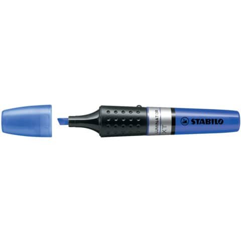 Textmarker STABILO® LUMINATOR®. Kappenmodell, Farbe des Schaftes: Tintenfarbe/schwarz. Mit Füllstandsanzeige zur ständigen Kontrolle, Farbe: blau