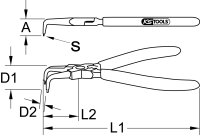 Sicherungszange für Innensicherungsringe, abgewinkelt, 130mm