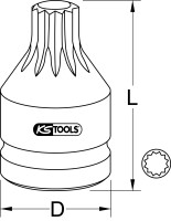 3/4" Kraft-Bit-Stecknuss Vielzahn mit Bohrung, kurz,...