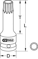 1/2" Kraft-Bit-Stecknuss XZN,lang,M14