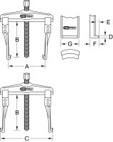 Universal-Abzieher 2-armig mit schlanken und verlängerten Haken, 20-90mm, 120mm