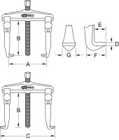 Hydraulischer Schnellspann-Universal-Abzieher 2-armig mit verlängerten Haken, 80-250mm, 325mm