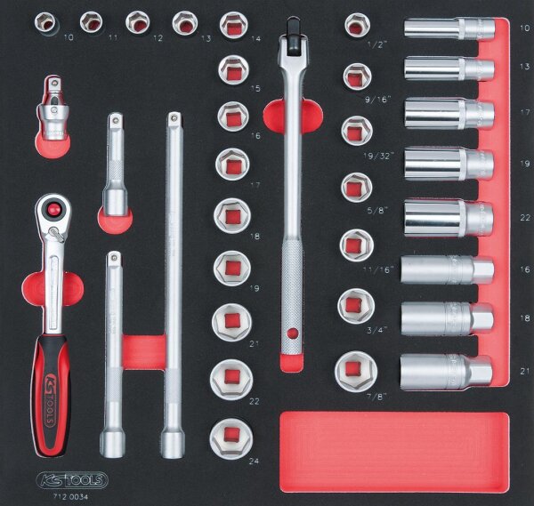 SCS 3/8" Steckschlüssel-Satz, 34-tlg in 2/3 Systemeinlage