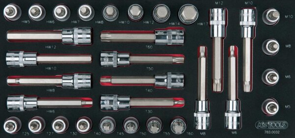 SCS 1/2" CHROMEplus Bit-Stecknuss-Satz, 32-tlg, in 1/3 Systemeinlage