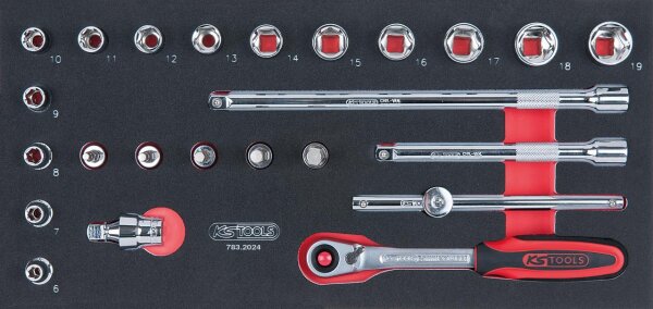 SCS CHROMEplus 3/8" Steckschlüssel-Satz, 24-tlg in 1/3 Systemeinlage