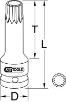 1/2" Kraft-Bit-Stecknuss Vielzahn, lang, M4