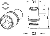 1" Sechskant-Stecknuss, kurz, 1.1/2"