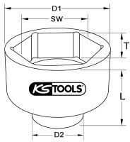 1" Sechskant-Stecknuss für NKW, kurz, 95mm