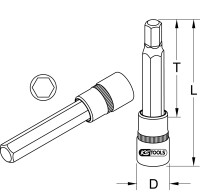 1/2" Bit-Stecknuss Innensechskant, lang, 5mm