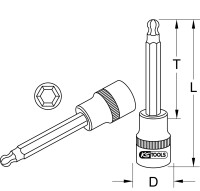 1/2" Bit-Stecknuss Innensechskant mit Kugelkopf, lang, 9mm