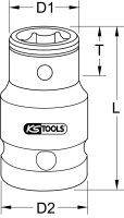 3/8" Bit-Adapter-Stecknuss, 3/8" x 5/16", 28mm