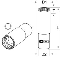 1/2" 12-kant-Stecknuss, lang, 1/2