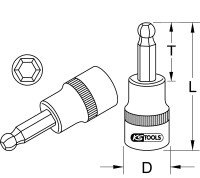 1/4" Bit-Stecknuss Innensechskant mit Kugelkopf, 5 mm