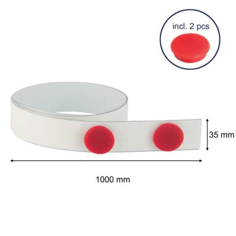 Magnetband selbstklebend, inkl. 2 Magnete, 35 x 1000 mm, weiß