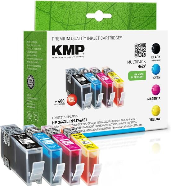 KMP H62V  schwarz, cyan, magenta, gelb Druckerpatronen kompatibel zu HP 364XL (N9J74AE), 4er-Set