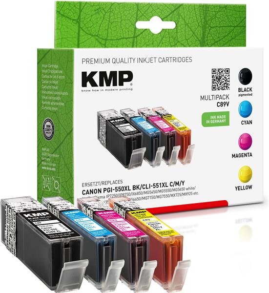 KMP C89V  schwarz, cyan, magenta, gelb Druckerpatronen kompatibel zu Canon PGI-550 XL BK, CLI-551 XL C/M/Y, 4er-Set