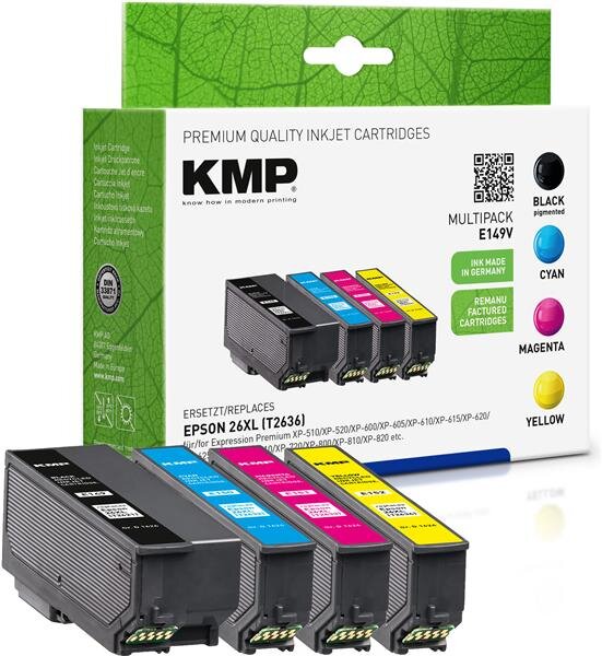 KMP E149V  schwarz, cyan, magenta, gelb Druckerpatrone kompatibel zu EPSON 26XL / T2636XL, 4er-Set