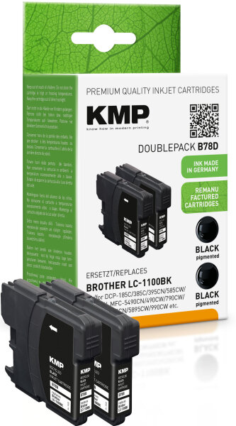 KMP B78D  schwarz Druckerpatronen kompatibel zu brother LC-1100BK, 2er-Set