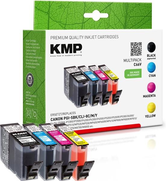 KMP C66V  schwarz, cyan, magenta, gelb Druckerpatronen kompatibel zu Canon PGI-5 BK, CLI-8 C/M/Y, 4er-Set