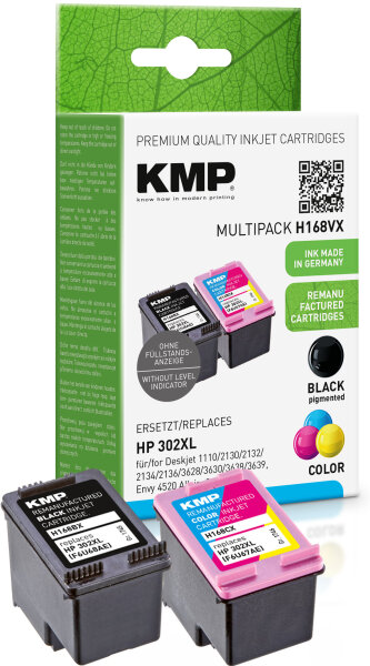 KMP H168V  schwarz, color Druckerpatronen kompatibel zu HP 302XL (F6U68AE/F6U67AE), 2er-Set