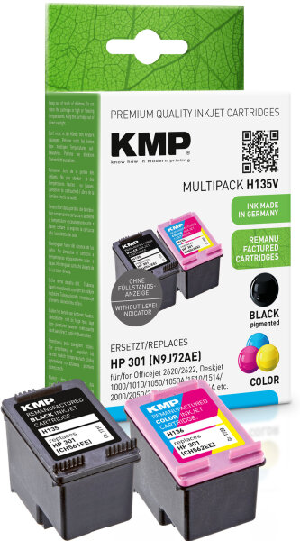 KMP H135V  schwarz, color Druckerpatronen kompatibel zu HP 301 (N9J72AE), 2er-Set