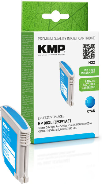 KMP H32  cyan Druckerpatrone kompatibel zu HP 88XL (C9391AE)