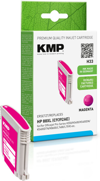 KMP H33  magenta Druckerpatrone kompatibel zu HP 88XL (C9392AE)