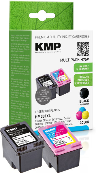 KMP H75V  schwarz, color Druckerpatronen kompatibel zu HP 301XL (CH563EE/CH564EE), 2er-Set