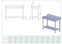 Arbeitstisch aus Edelstahl, mit Aufkantung, 120 x 60