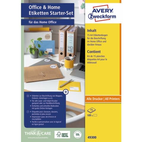 Office & Home Etiketten Starter-Set, A4 Office & Home - Ihr Etiketten Starter-Set für das Home Office, 15 Bogen/189 Etiketten, weiß, gelb, naturbraun